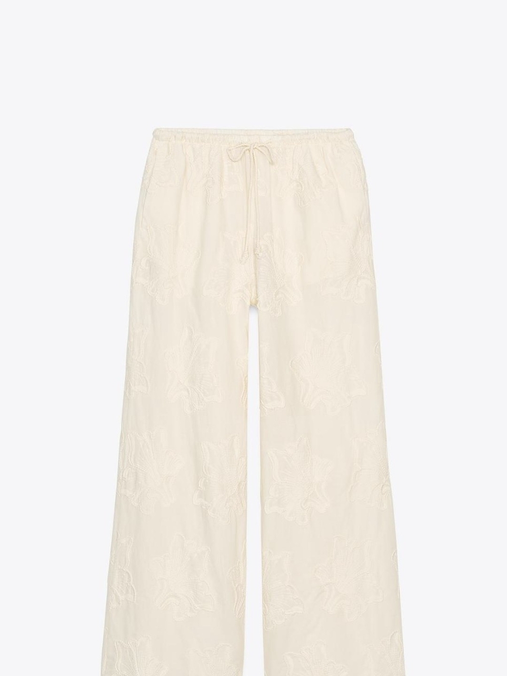 Zara Cream Wide-Leg Embroidered Trousers